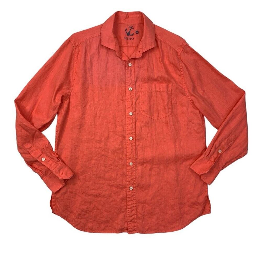 Hiho Shirt Mens M Medium Dark Pink Linen Button Up Long Sleeve Chest Pocket